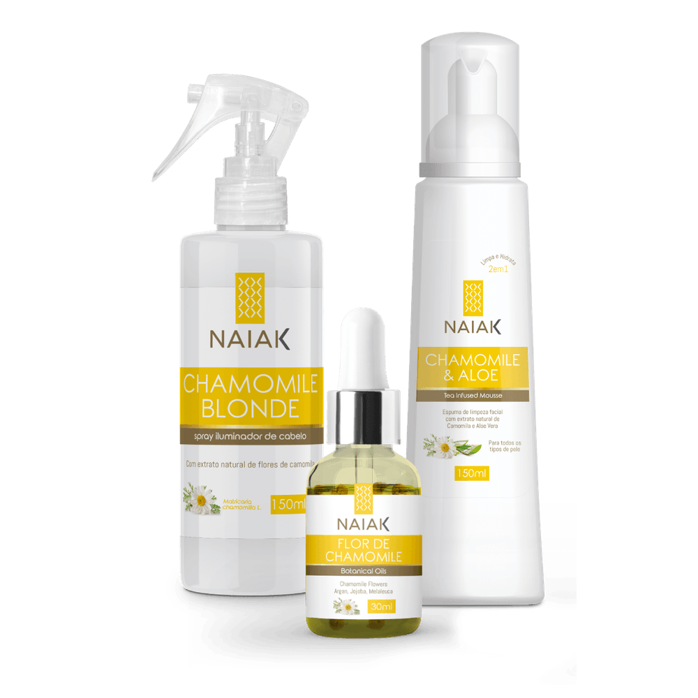 Frascos de Chamomile Blonde, Chamomile & Aloe e Flor de Chamomile