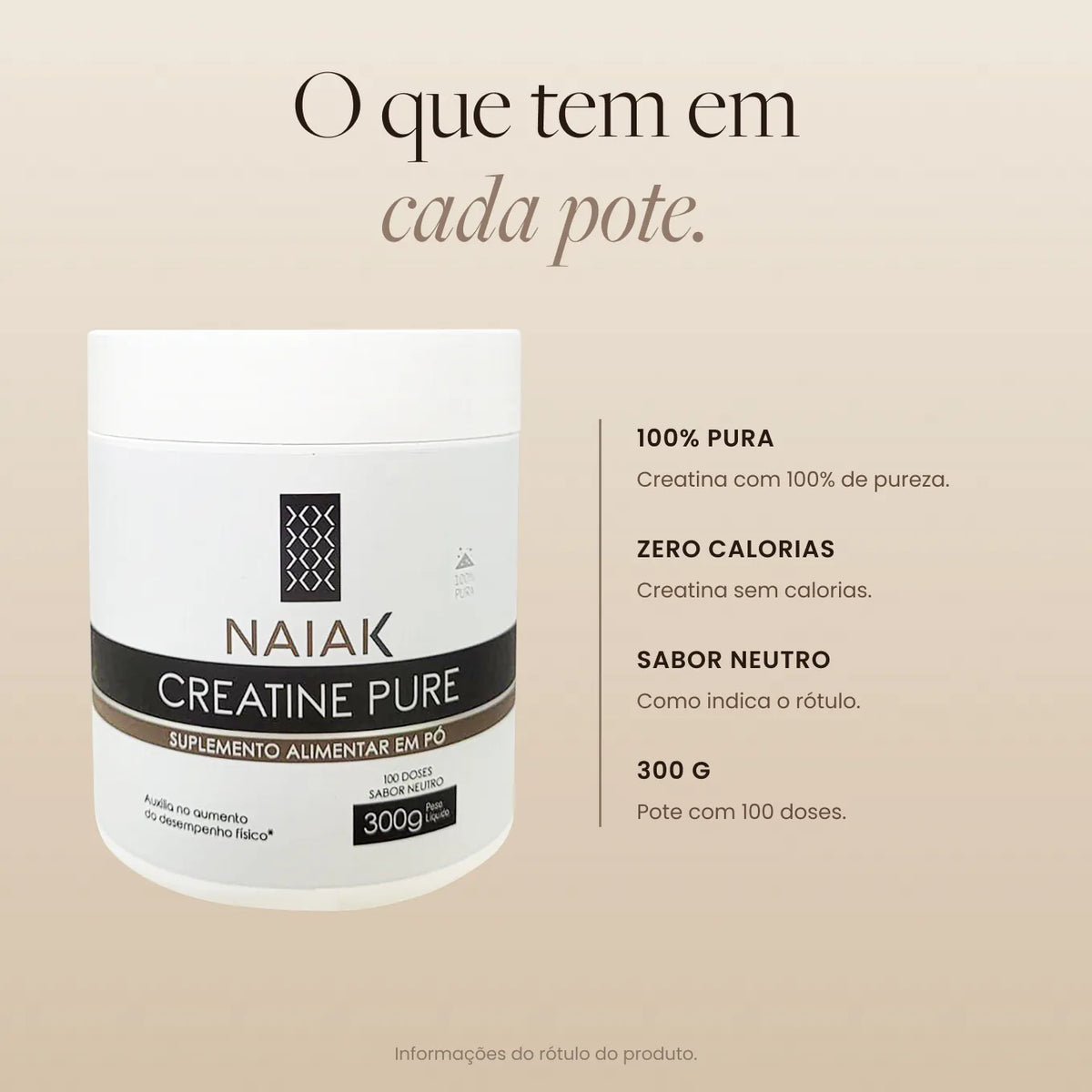 Informações do rótulo da Creatine Pure Naiak: o que tem em cada pote