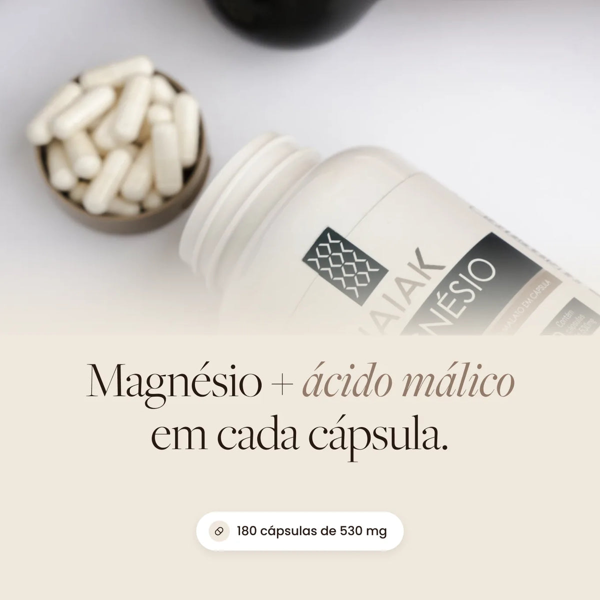 Cápsulas de Magnésio Dimalato Naiak: magnésio e ácido málico em cada cápsula