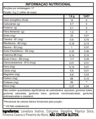 Tabela nutricional do Nutritional Yeast Cúrcuma Hot Mix Naiak